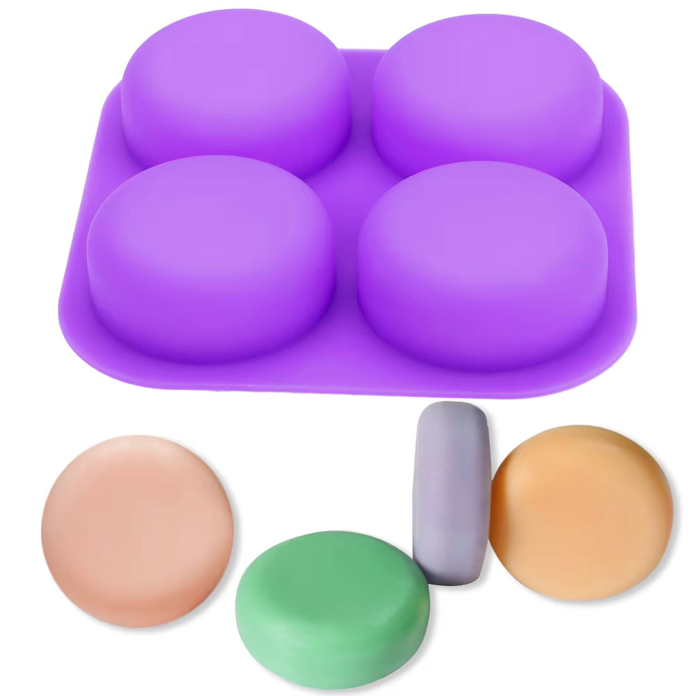 Soap Making Instructions - 1-2個入り 4つの空洞を持つ再利用可能な丸型シリコン石鹸型トレイ DIY手作りクラフト用型 石鹸作りやケーキデコレーションツール用