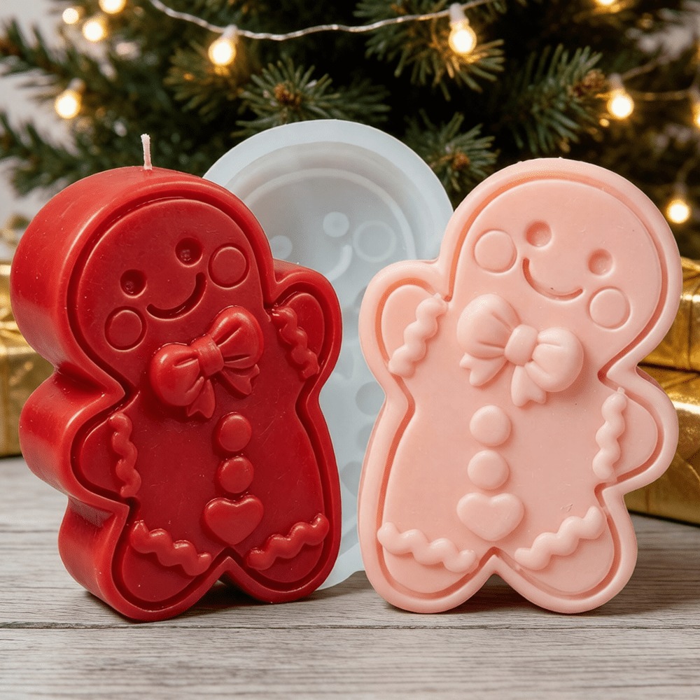 蝶ネクタイをした踊るジンジャーブレッドマンのシリコンモールド - Soap Making Gifts のレビューと価格