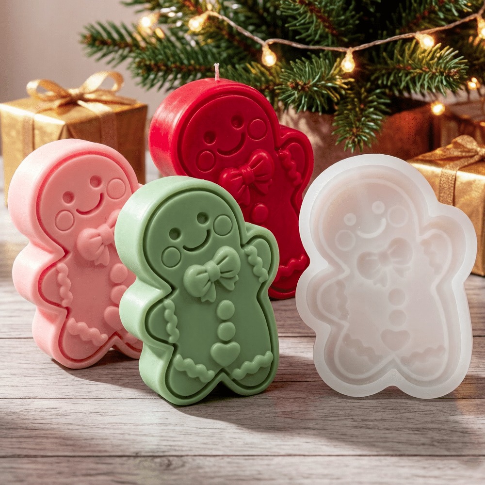 蝶ネクタイをした踊るジンジャーブレッドマンのシリコンモールド - Soap Making Gifts のレビューと価格