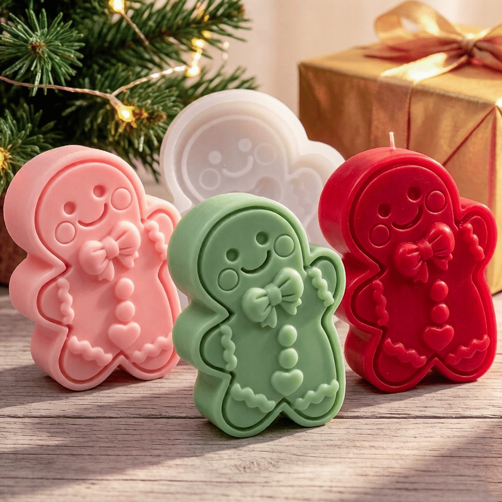 蝶ネクタイをした踊るジンジャーブレッドマンのシリコンモールド - Soap Making Gifts のレビューと価格