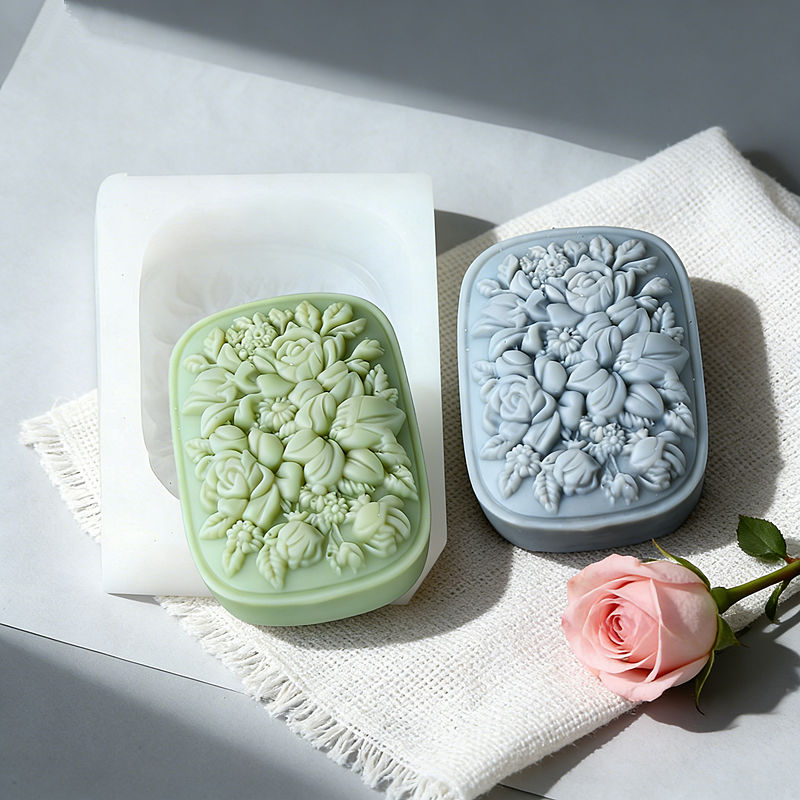正方形の花柄シリコンソープモールド、バラとクチナシ模様、再利 - Soap Making Instructions のレビューと価格