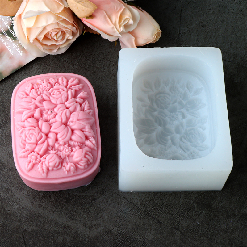 正方形の花柄シリコンソープモールド、バラとクチナシ模様、再利 - Soap Making Instructions のレビューと価格