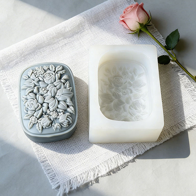 正方形の花柄シリコンソープモールド、バラとクチナシ模様、再利 - Soap Making Instructions のレビューと価格