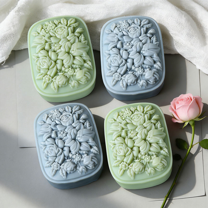 正方形の花柄シリコンソープモールド、バラとクチナシ模様、再利 - Soap Making Instructions のレビューと価格