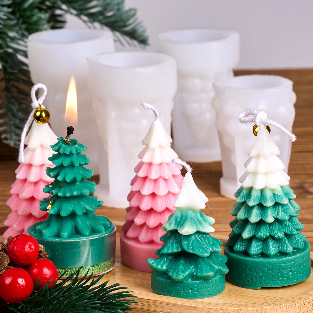 3D クリスマスツリーシリコーンキャンドルモールド DIY  - Soap Making Gifts のレビューと価格